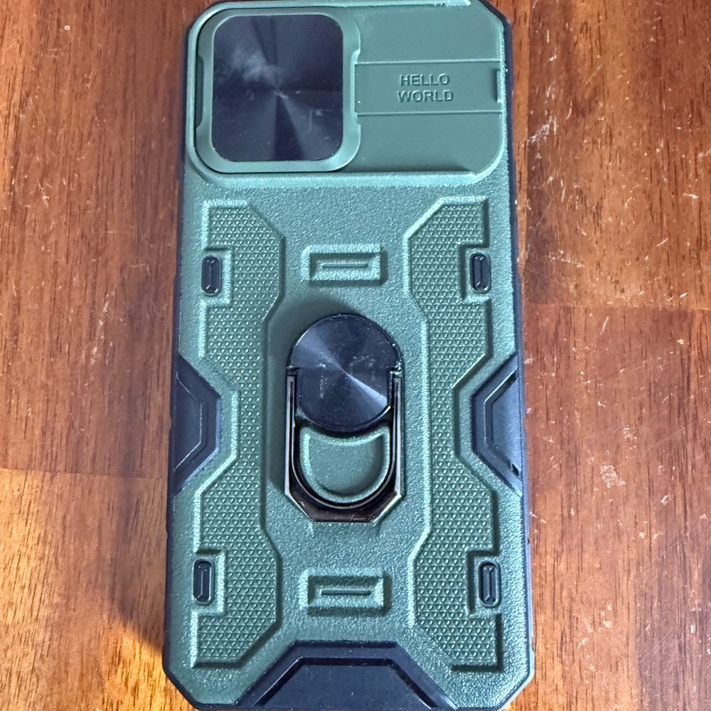 Green and Black Rugged Phone Case with Ring Holder for iPhone 14 ProMax